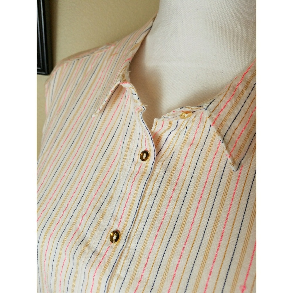 Extra Long Tunic Button Up Sleeveless Stripes